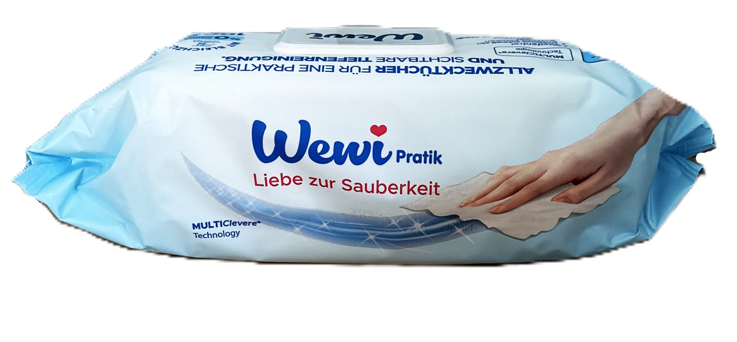 Wewi Pratik Feuchtetücher 100 Blatt Bleichzusatz Hellblau